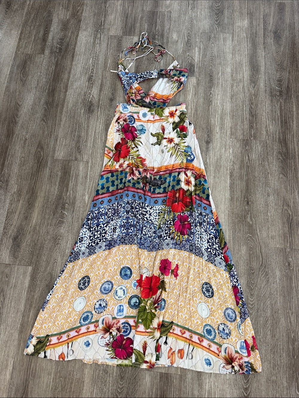 Farm Rio tropical patchwork boho festival halter maxi dress Small - Picture 9 of 9